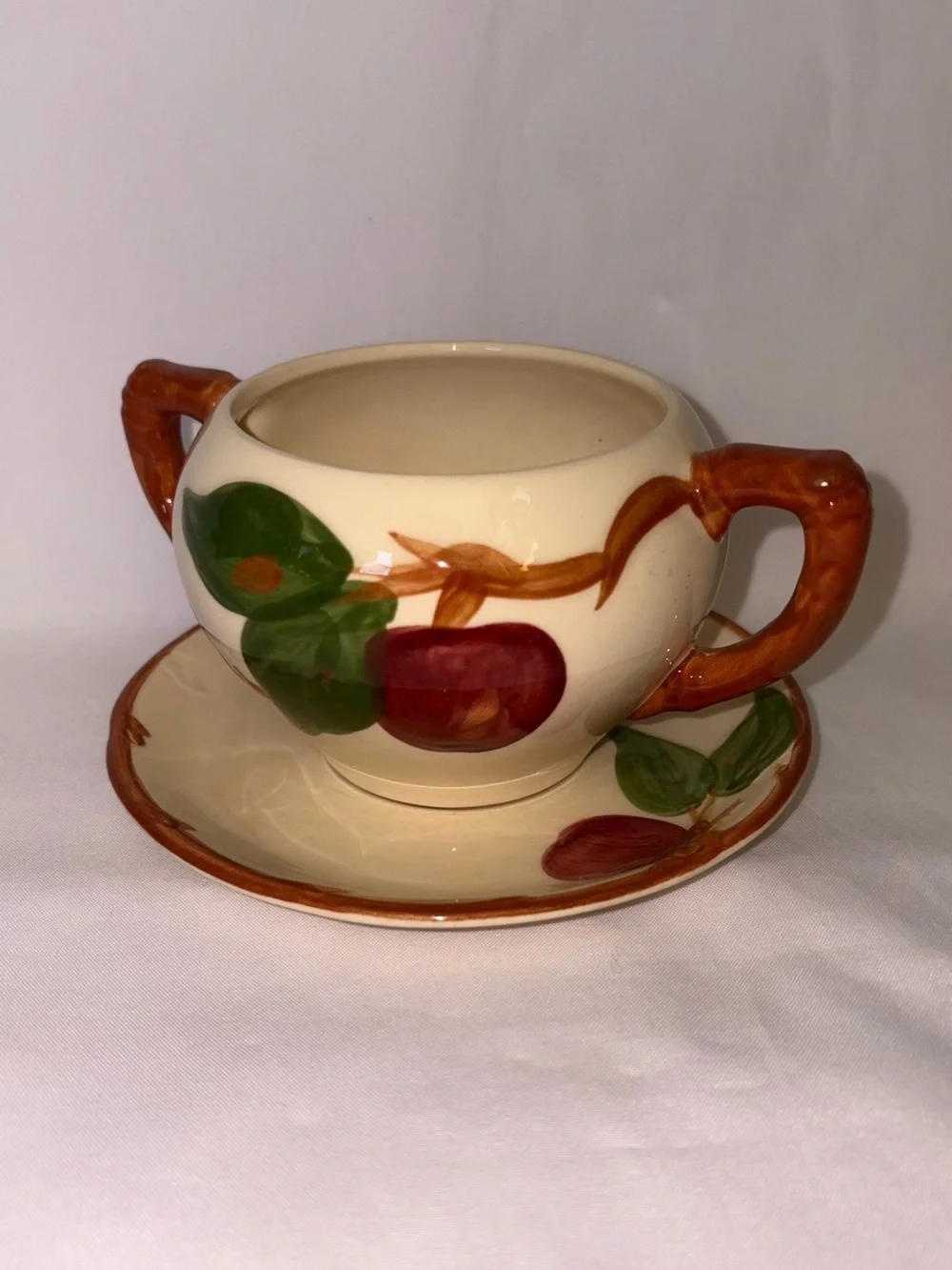 Franciscan Apple Vintage Sugar Bowl & Underplate Saucer Set Hand Painted USA